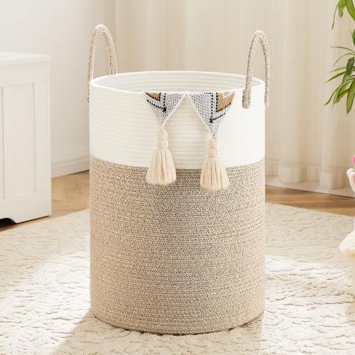 Laundry Basket,Woven Cotton Rope Laundry Hamper,60L for Decor Storage of Dirty Clothes,Toys and Blankets in Bathroom,Baby Room and Living Room