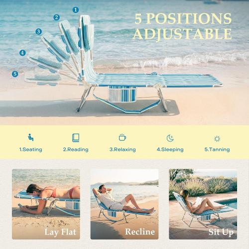 Beach Lounge Chair, Outdoor Chaise Lounger with Face Hole, 5-Position Reclining Beach Chair Face Down Tanning Chair with Carry Strap,Side Pocket, Portable Camping Cot for Patio,Poolside