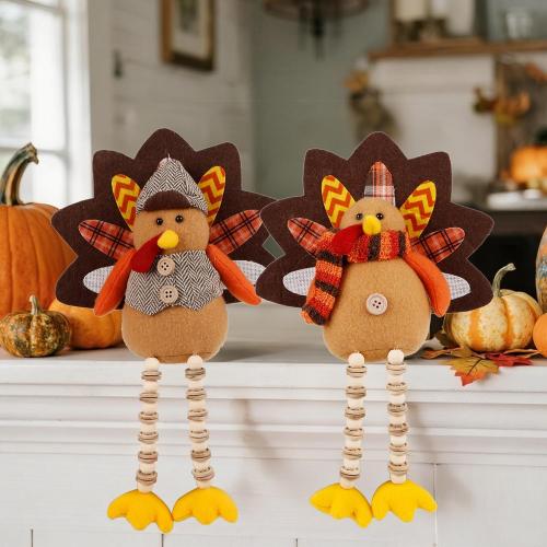 winemana 2 Pack Thanksgiving Turkey Decorations - Stuffed Animal Shelf Sitters with Dangling Legs for Table, Cute Turkeys Figurine Fall Decor for Home, Porch & Indoor Mantel Holiday Decor