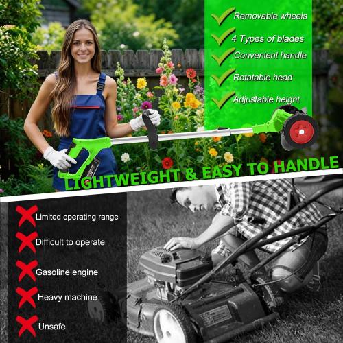 Cordless Weed Wacker Electric Battery Powered 21V Lightweight Electric Weed Trimmer with 2 Battery Operated Leaf Blower Weed Storage Bag Grass Trimmer/Edger Lawn Tool/Brush Cutter for Garden Yard
