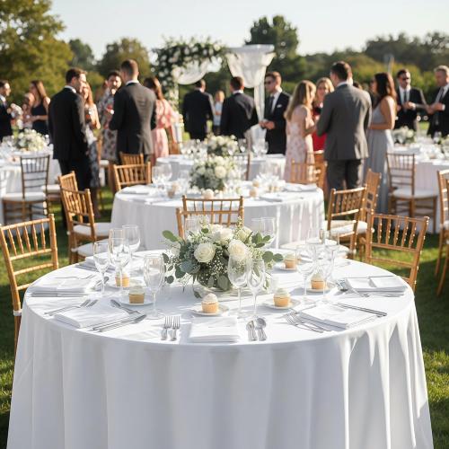 6-Pack White Round Tablecloths, 120 Inches, Stain-Resistant Polyester for 5-6 Ft Round Tables - Washable Table Covers for Weddings, Banquets, Birthday, Parties, Events