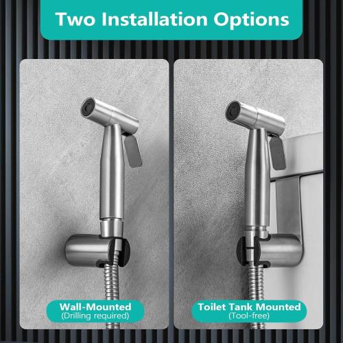 BARROCK Bidet Sprayer for Toilet, Handheld Jet Spray for Existing Toilets with Bidet Hose, Adjustable Water Pressure Muslim Shower, Stainless Steel Cloth Diaper/Feminine Wash Sprayer Brushed Nickel