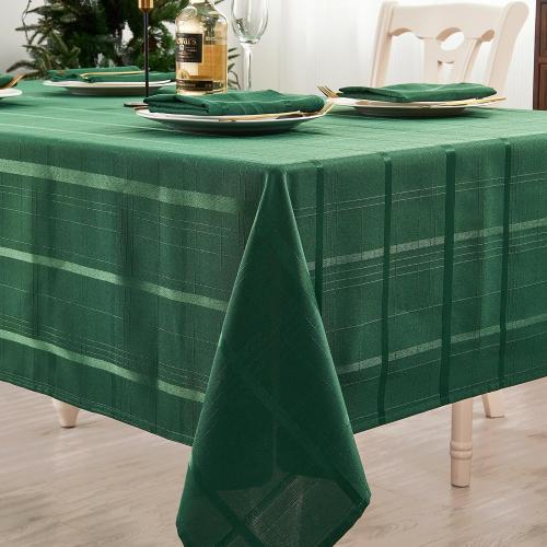 Rectangle Plaid Jacquard Tablecloth, Waterproof Washable Checkered Table Cloth, Solid Fabric Table Cover for Indoor or Outdoor use. (Hunter Green, 60 x 84 Inch (6-8 Seats))