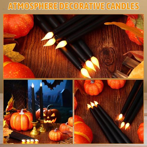 Baquler 24 Pcs Black 9.7 Inch LED Flameless Taper Candles Bulk Battery Operated Taper Candles Flickering Candlesticks for Wedding Church Holiday Table Decoration