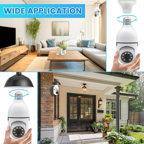 Light Bulb Security Camera, 2K/3MP Outdoor Camera Wireless 2.4G Hz WiFi E27 Camera for Home Security, 24/7 Recording, Motion Detection and Alarm