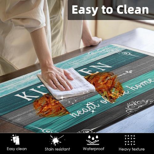 Arttown Anti-Fatigue Kitchen Rug Set of 2, Waterproof Non-Slip, Teal Green