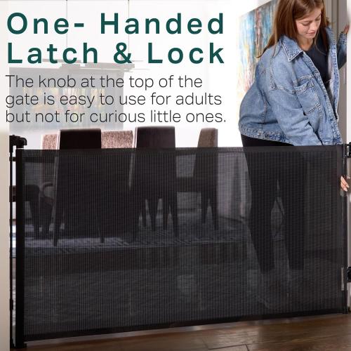 Cumbor Retractable Baby Gates - Wide Dog & Child Fence for The House, 33 Tall, Extends to 76, Extra Long Mesh Pet Safety Gate for Stairs, Doorways & Hallways, Porch, Indoor/Outdoor (Black)