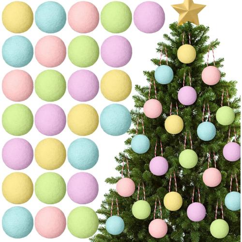 Jenaai 50 Pcs Christmas Pastel Felt Balls Ornaments 1.18 Inch Christmas Tree Hanging Wool Felt Ball Mixed Color Pompom Decorations for Xmas Tree Festival Party Supplies