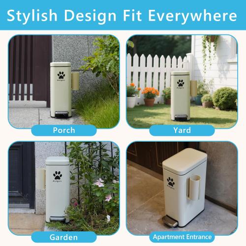 Dog Poop Trash Can Outside with Magnetic Bag Dispenser-Metal Dog Waste Container Odor Control- Rust Proof& Waterproof-Outdoor Waste Trash Can with Lid-Garbage Can&Foot Pedal-Pet Poop Bucket Soft Close