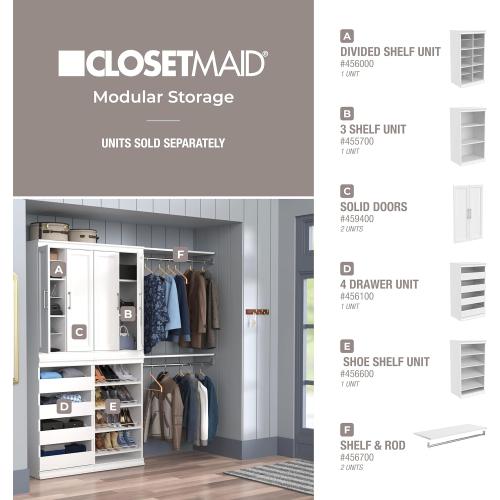 ClosetMaid Modular Storage Angled Shelves, Wood Closet Organizer Adjustable, Stacking, Full Backer, Decorative Trim, White, Shoe Shelf Unit
