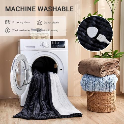 Heated Blanket Electric Throw, Soft Flannel Heating Blanket with 8 Hours Auto Off 10 Fast Heating Levels Machine Washable Sherpa Heated Blanket with Overheating Protection