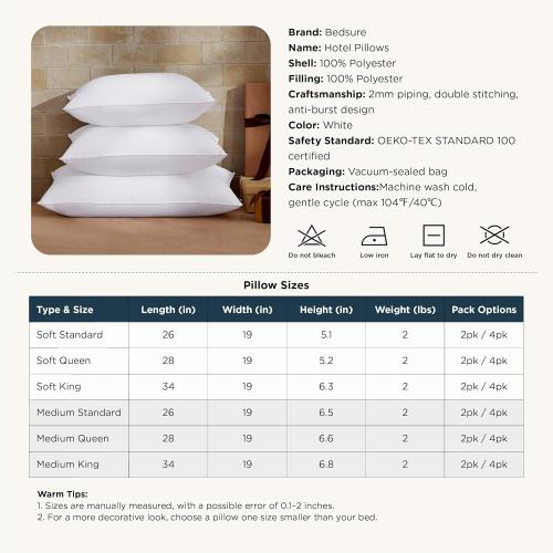 Bedsure King Size Pillows Set of 2 - King Size Bed Pillows 2 Pack for Sleeping, Soft and Supportive, Hotel Quality, Original Down Alternative Filling for Side, Back Sleepers