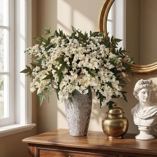 8 Pcs 36 Artificial Nandina Berry Stem, Fake Branches for Vase (Beige)