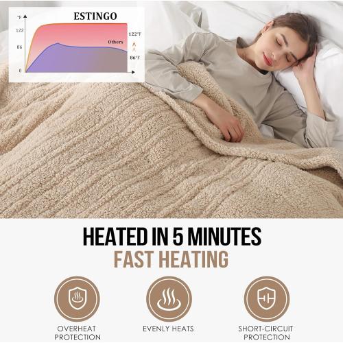 ESTINGO Full Size Heated Blanket, Heating Blanket Full Size with 6 Heating Levels & 1-10 Hours Adjustable Timer, Full Body Warming Sherpa Fast Heating for Bedding, 72X84, Milk Coffee