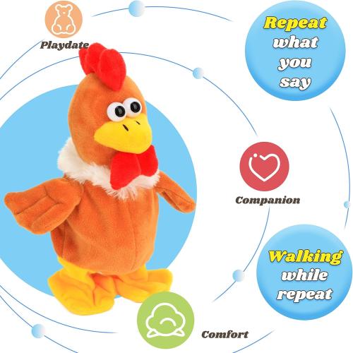 Hopearl Talking Chicken Repeats What You Say Walking Chick Electric Interactive Animated Toy Speaking Plush Buddy Gifts for Toddlers Thanksgiving Day, 9''