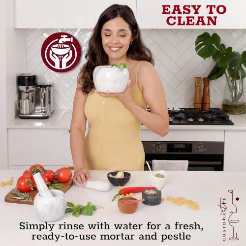 Gusto Nostro Natural Marble Mortar and Pestle Set | 6 Inch - 3.5 Cup Extra Large Mortar Pestle Set for Grinding Herbs, Nuts, Grains | Pesto Grinding and Guacamole Stone Bowl | Marble Spice Crusher