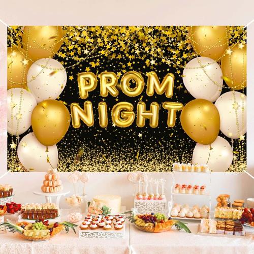 Black and Gold Prom Photo Backdrop Graduation Decoration for Home