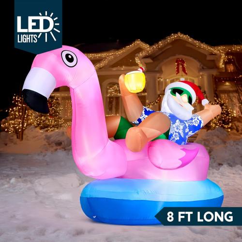 JOYIN Christmas Inflatable Santa on Flamingo Outdoor Decoration, Christmas Blow Ups Santa Inflatable Yard Decorations with Build-in LEDs for Xmas Decor, Yard Outdoor Garden Lawn Decor