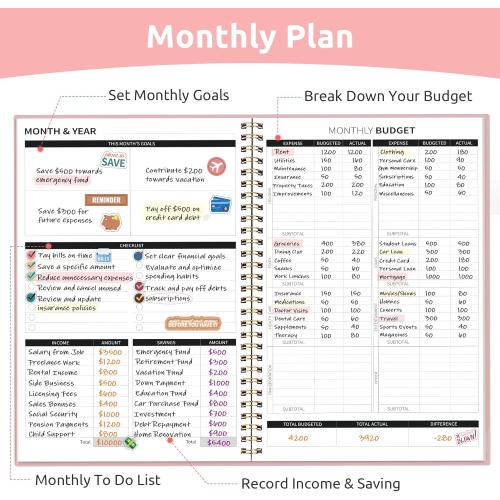 Budget Planner - Monthly Budget Book with Expense Tracker Notebook, Undated Bill Organizer & Finance Planner to Take Control of Your Money, Account Book to Manage Your Finances-Pink