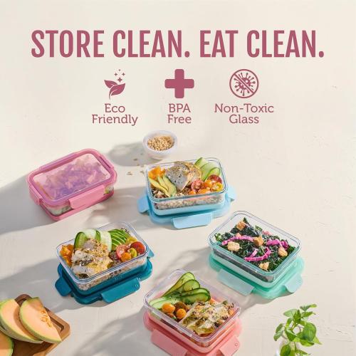 Ello Duraglass Refresh 3.4 Cup Meal Prep Sets 10Pc, 5 Pack Set- Glass Food Storage Container with Silicone Boot and Airtight BPA-Free Plastic Lids, Dishwasher, Microwave and Freezer Safe, Melon MISSING ONE