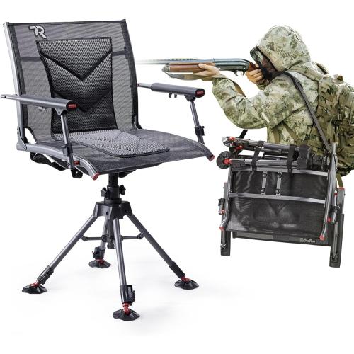 TR 360 Degree Swivel Hunting Blind Chair,400 lbs Capacity Silent,4 Legs and Seat Armrests Height Adjustable,Comfortable Padded Seat,Portable Ground Hunting Chair for Deer Dove Hunting