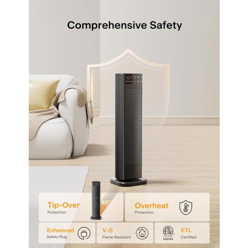 PELONIS Oscillating Ceramic Tower Indoor Space Heater for Home with Oscillation, Programmable Thermostat & ECO Mode, 12H Timer & Remote Control, Safety Protection, 23 Inches, 1500W, PHF15RSAPH23