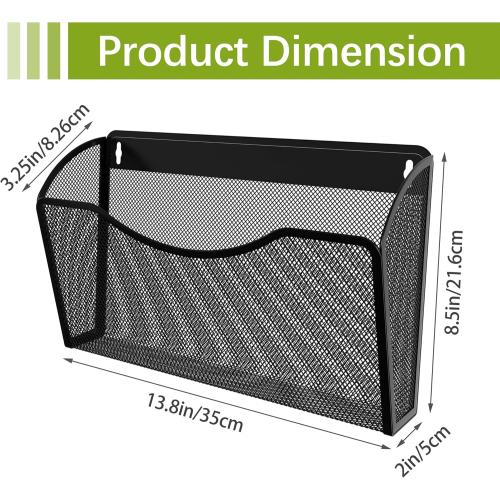 EasyPAG 3 Pack Wall File Holder, Single Mesh Hanging File Organizer for A4 Letter Size Paper, Wall Mount Paperwork Basket for Office, Home, School, Black