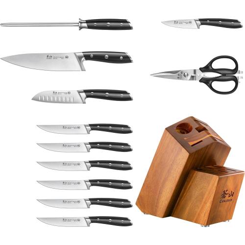 Cangshan Alps Series 1026672 German Steel Forged 12-Piece Knife Block Set, Acacia (Black)