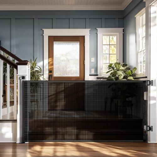 Cumbor Retractable Baby Gates - Wide Dog & Child Fence for The House, 33 Tall, Extends to 76, Extra Long Mesh Pet Safety Gate for Stairs, Doorways & Hallways, Porch, Indoor/Outdoor (Black)