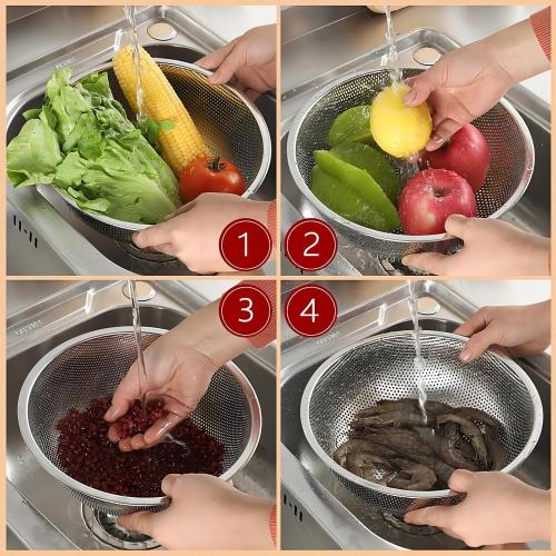 GREATLINK Food Pasta Colanders and Strainers for Kitchen Stainless Steel Collander, Kitchen Mesh Colander Large Metal Strainer for Pasta, Spaghetti, Berry, Veggies, Fruits, Noodles, Rice,Salads