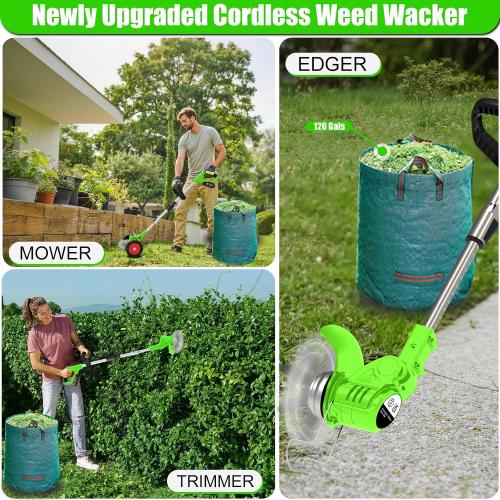 Cordless Weed Wacker Electric Battery Powered 21V Lightweight Electric Weed Trimmer with 2 Battery Operated Leaf Blower Weed Storage Bag Grass Trimmer/Edger Lawn Tool/Brush Cutter for Garden Yard