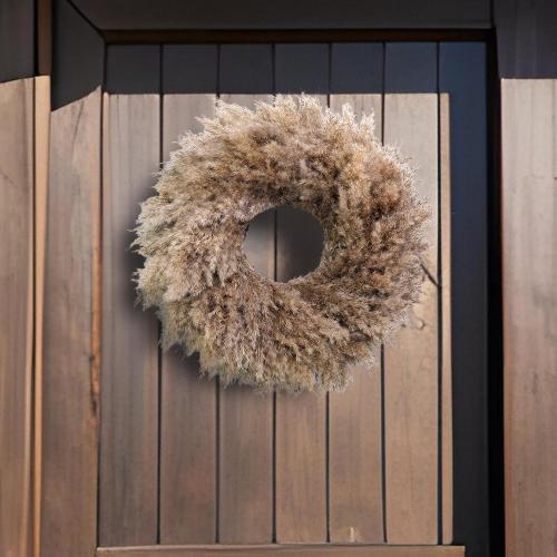 Brown 20 Natural Pampas Grass Wreath, 20'' Real Pampas Wreath for Front Door, Boho Wall Decor, Farmhouse Style, DIY Arrangement, Feather Wall Decor