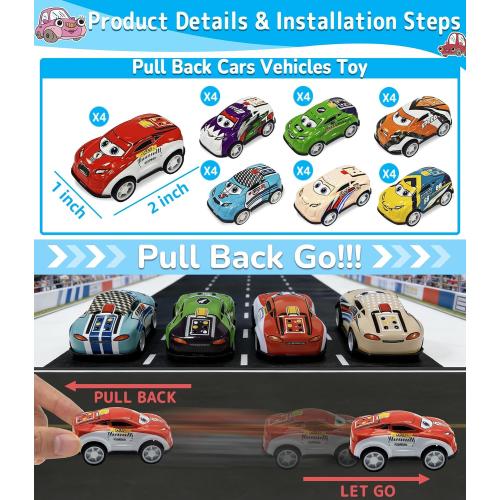 AMENON 28 Pack Pull BACK Cars Mini Vehicles Toy Easter Gifts for Kids Toddlers School Classroom Party Favor Treasure Box Exchange Prizes Boys Race Cars Girls Goodie Bag Stuffers