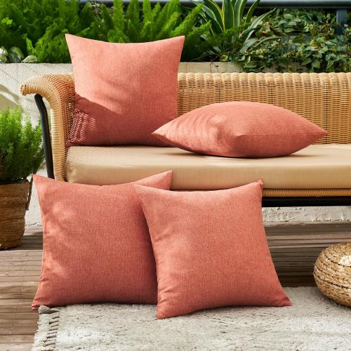 MIULEE Pack of 4 Decorative Outdoor Throw Pillow Covers Linen Waterproof Pillow Covers Farmhouse Cushion Cases for Patio Garden Tent Balcony Couch Sofa 18x18 inch Coral Red