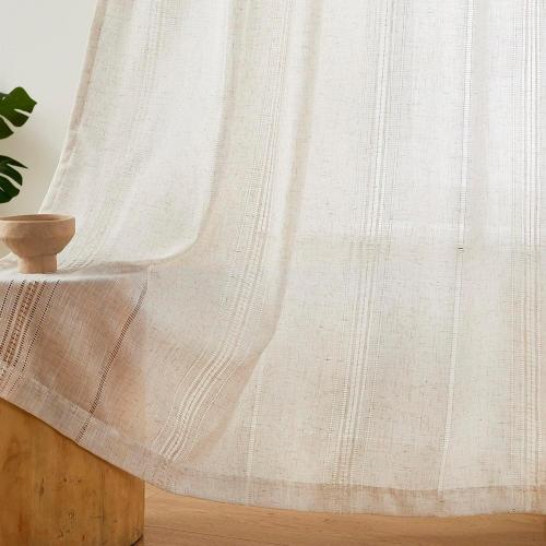 MYSKY HOME Natural Linen Boho Curtains for Living Room 84 Inches Long Light Filtering Semi Sheer Privacy Drapes for Bedroom, Farmhouse Rustic Hollowed-Out Home Decor Back Tab, 50 W×84 L, 2 Panels