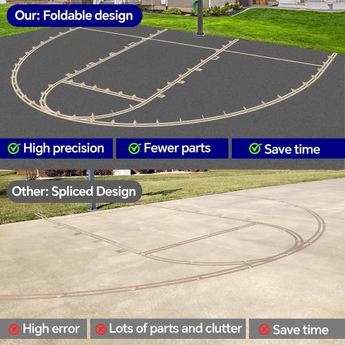 Reusable Basketball Court Marking Kit Foldable Design Basketball Court Stencil Kit for Concrete, Asphalt, Tiles, Driveway or Backyard - No Paint Included