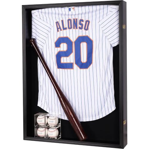 Large Jersey Display Case Frame Deep Shadow Box with Room for XL Baseball Football or Hockey Military Uniform Baseball Bat or Military Saber - Collector's 98% UV Protection Acrylic Door Black Finish