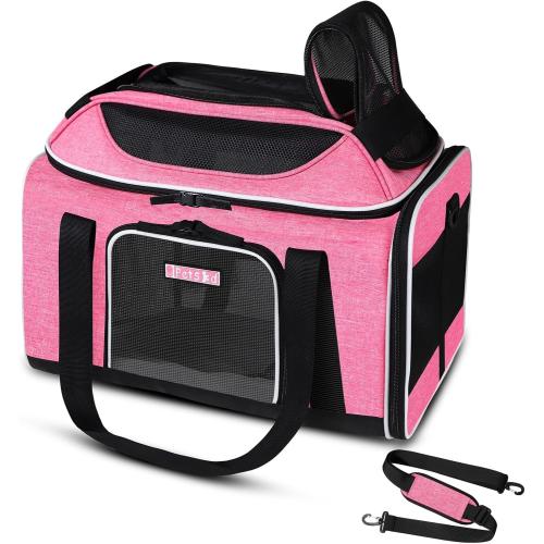 Petskd Top-Expandable Pet Carrier 18x13x9.5 Inches Southwest Airline Approved, Soft-Sided Carrier for Small Cats and Dogs with Locking Safety Zippers and Anti-Scratch Mesh(Pink)
