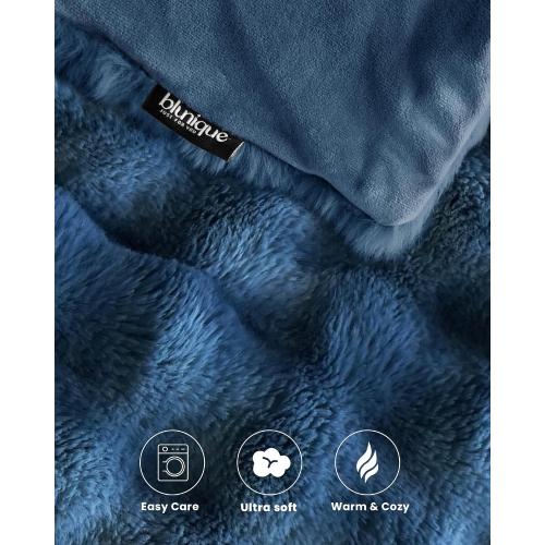 Ultra Soft Cozy Faux Fur Throw Blanket, Fuzzy Plush Thick Bubble Blanket, Oversize Luxury Fluffy Blanket for Couch, Bed, and Living Room, 60x80 Inches, Blue
