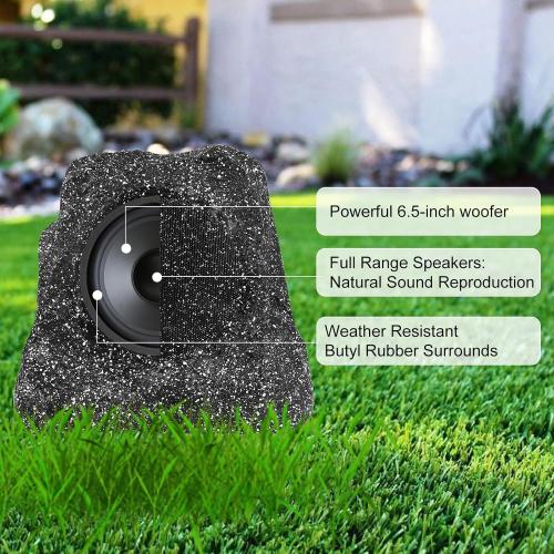 STUDIOFINIX 6.5 Outdoor Rock Speaker Waterproof Bluetooth Wireless Solar Powered with Rechargeable Battery for Patio, Deck, Pool, Garden(Single, Gray)