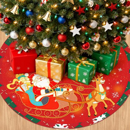 48 Inch Christmas Tree Skirt, Vintage Santa Snowflake Red Tree Skirt for Indoor Outdoor Home Winter Merry Xmas Holiday Party Decorations