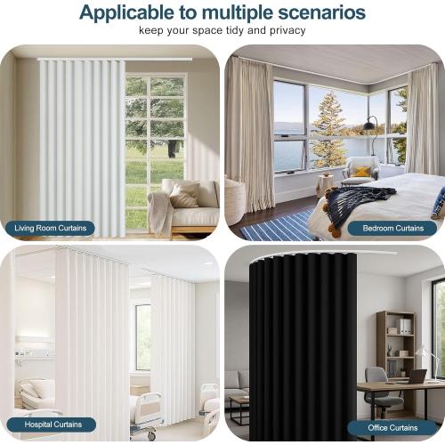 Ceiling Curtains Track System, Flexible & Bendable Curtain Tracks for Ceiling Mount, Heavy Duty Aluminum Sliding Room Divider Track Rail with Hooks for Living Room, RV, Office, White, 6ft