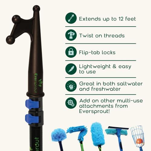 EVERSPROUT Telescoping Boat Hook | Floats, Scratch-Resistant, Sturdy Design | Durable & Lightweight, 3-Stage Anodized Aluminum Pole | Threaded End for Boating Accessories