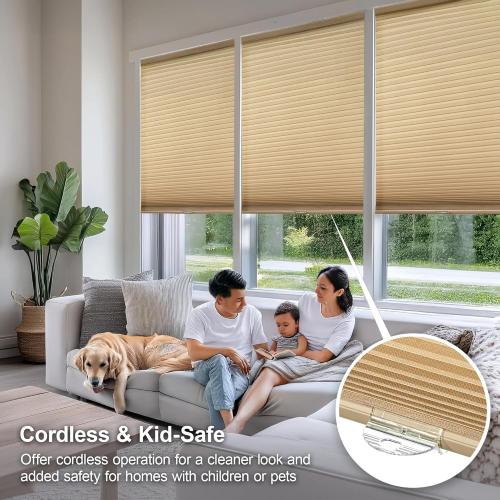 SBARTAR Cellular Shades , Window Blinds Cordless , Blinds for Windows , Window Shades for Home , Window Coverings , Cellular Blinds , Door Blinds , Morning Croissant, 46W X 48H