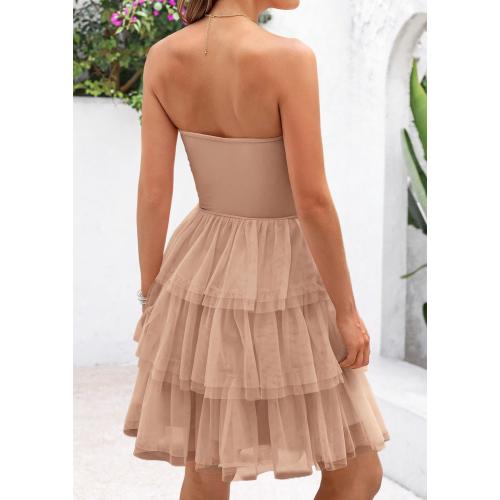 PRETTYGARDEN Womens Tulle Dress Strapless Tube Top Short Dress Summer Ruffle Tiered Party Wedding Guest Dresses Large
