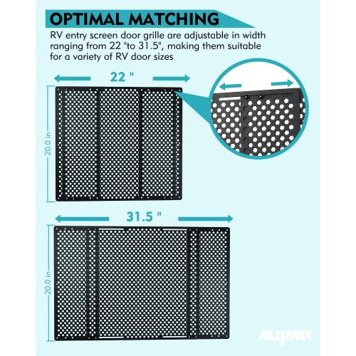 Aluminum Alloy RV Entry Screen Door Grille Adjusts from 22- 31.5, Adjustable RV Door Screen Protector, Black