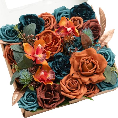 Ling's moment Artificial Flowers Wedding Rustic Teal Fall Combo for DIY Wedding Centerpieces Bouquets Combo Decorations