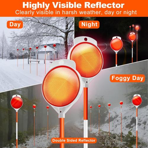 Pack of 12 Remiawy Driveway Markers 12 Pack, 48” Driveway Reflectors on Poles, High Visibility Snow Stakes with Double Sided Reflector, Reflective Fiberglass Rods for Snow Plowing, Garage Entrance, Parking Lot