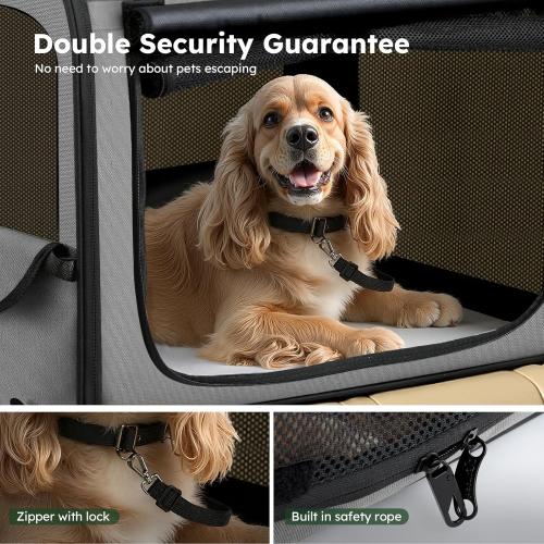 Large Dog Car Carrier Light Weight, 27×20.5×20.5ins Dog Carrier for Cars, Portable Dog Car Crate with Breathable Windows, Stable Pet Carrier for Both Indoor and Outdoor Use, Pet Travel Crate Gray