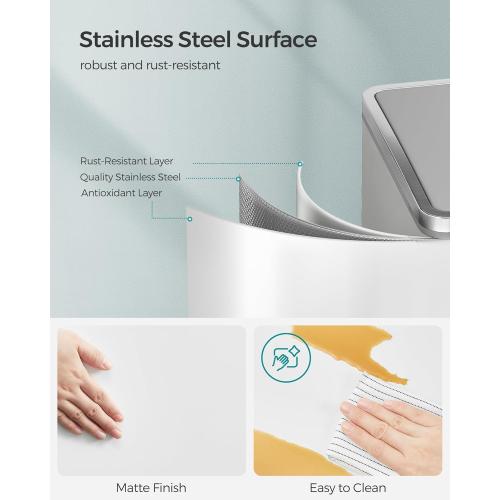 Size 2 x 8 Gallon SONGMICS Trash Can, Size 2 x 8 Gallon (2 x 30 L) Garbage Can for Kitchen, with 15 Trash Bags, 2 Compartments, Plastic Inner Buckets and Hinged Lids, Airtight, White and Gray ULTB60WT